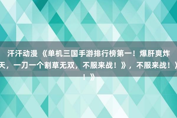 汗汗动漫 《单机三国手游排行榜第一！爆肝爽炸天，一刀一个割草无双，不服来战！》，不服来战！》